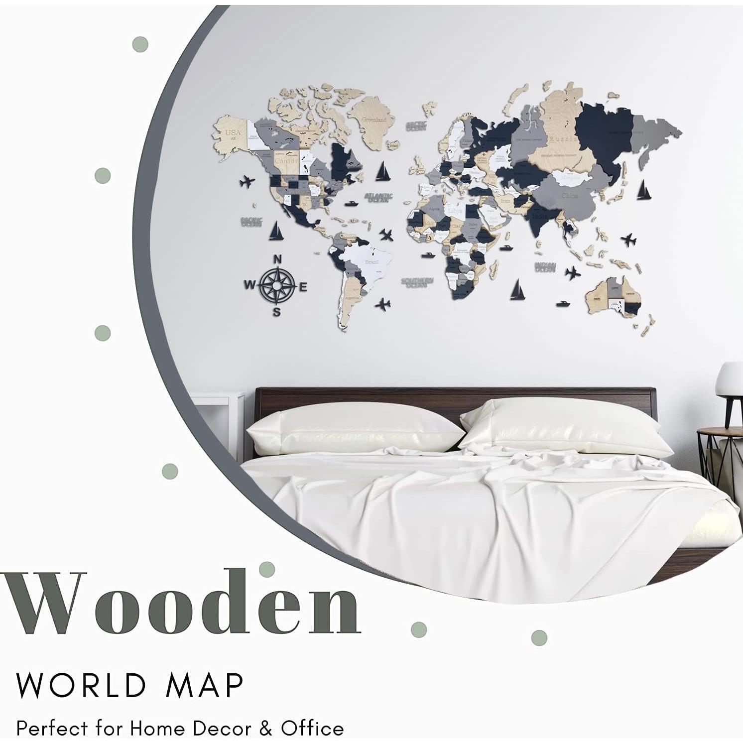 Mapa Mundial de Madera 3D WoodLeo 120x62 cm Decoración Pared