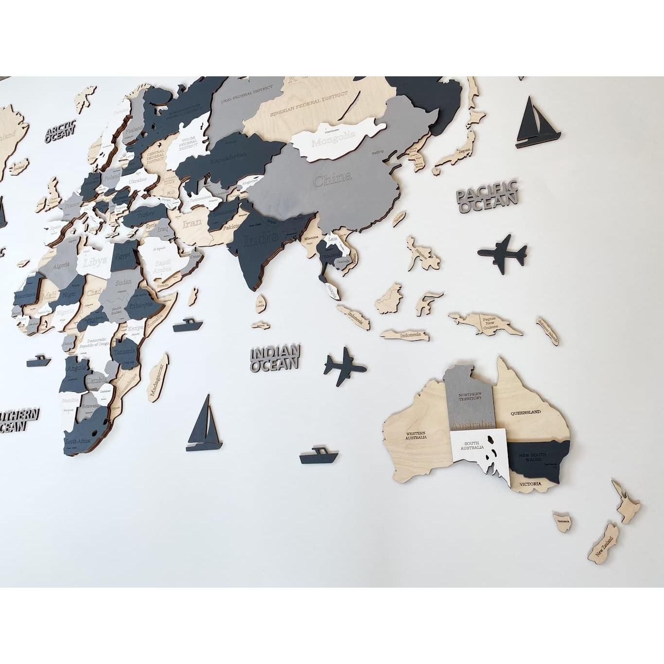 Mapa Mundial de Madera 3D WoodLeo 120x62 cm Decoración Pared