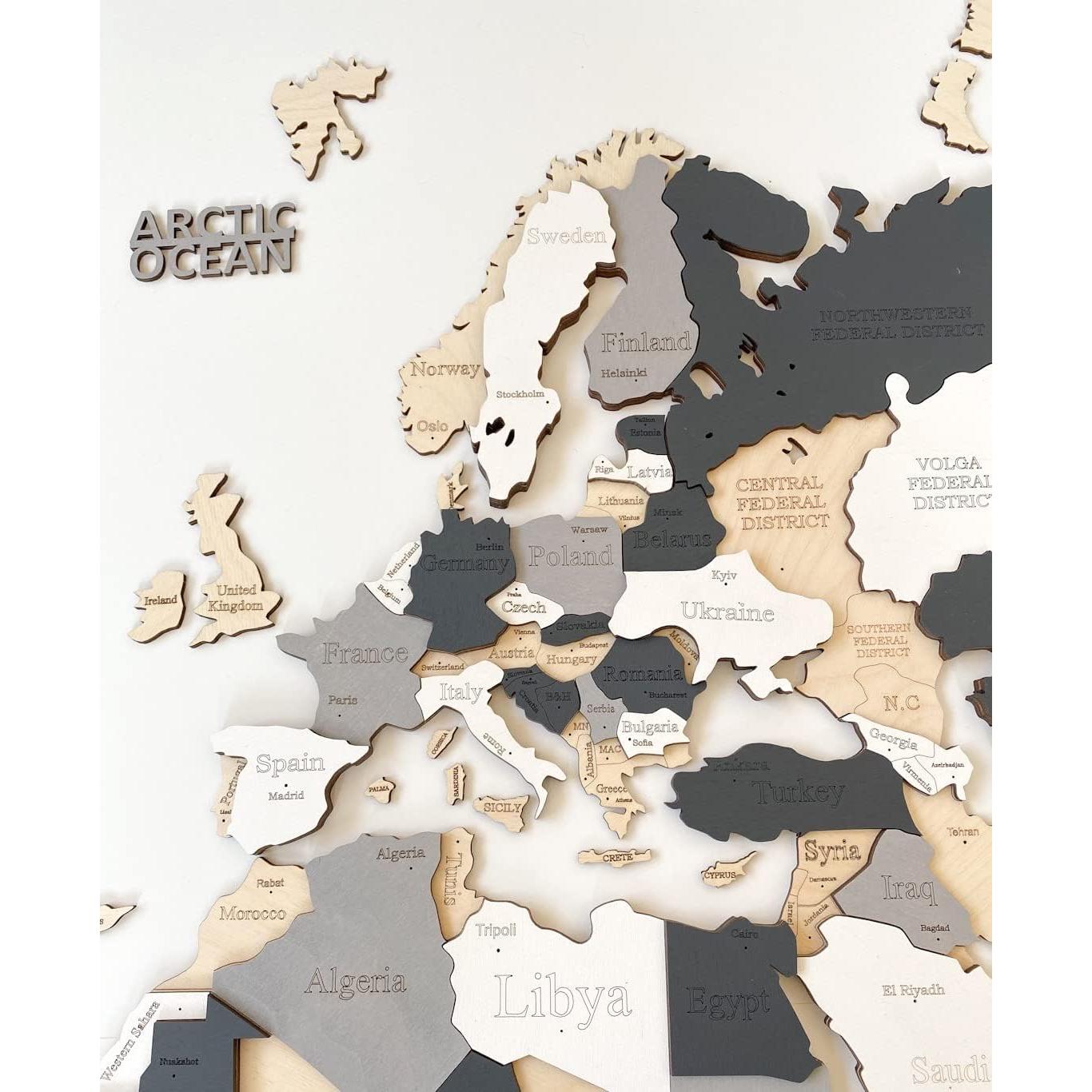 Mapa Mundial de Madera 3D WoodLeo 120x62 cm Decoración Pared