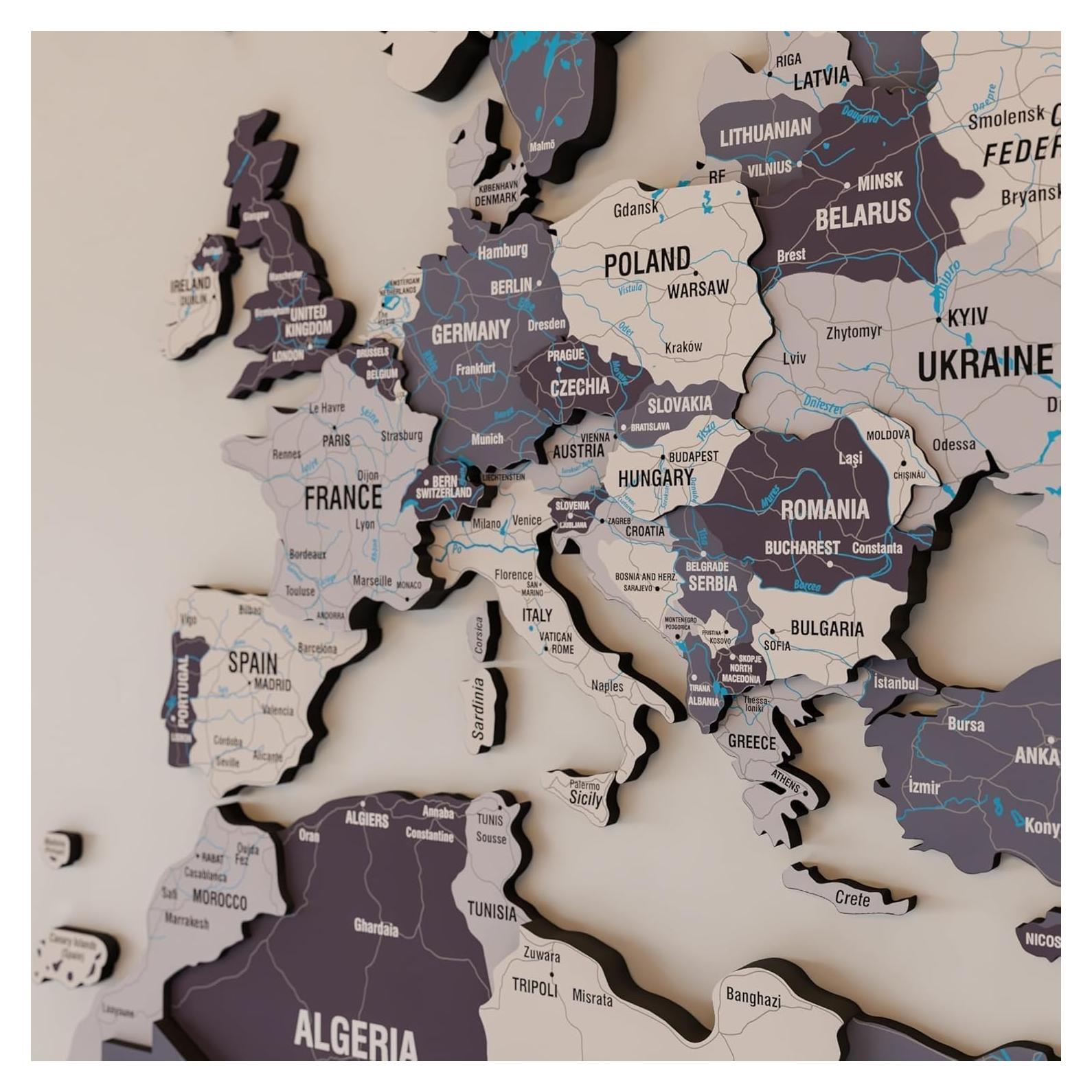 Mapa Mundial 3D de Madera Nimbus - Decoración de Pared Mediana