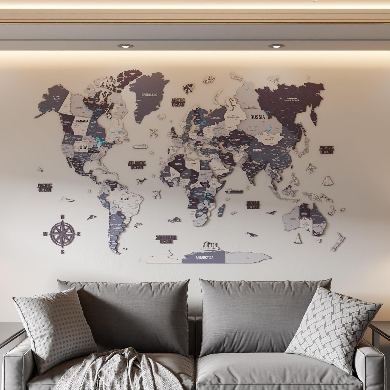 Mapa Mundial 3D de Madera Nimbus - Decoración de Pared Mediana