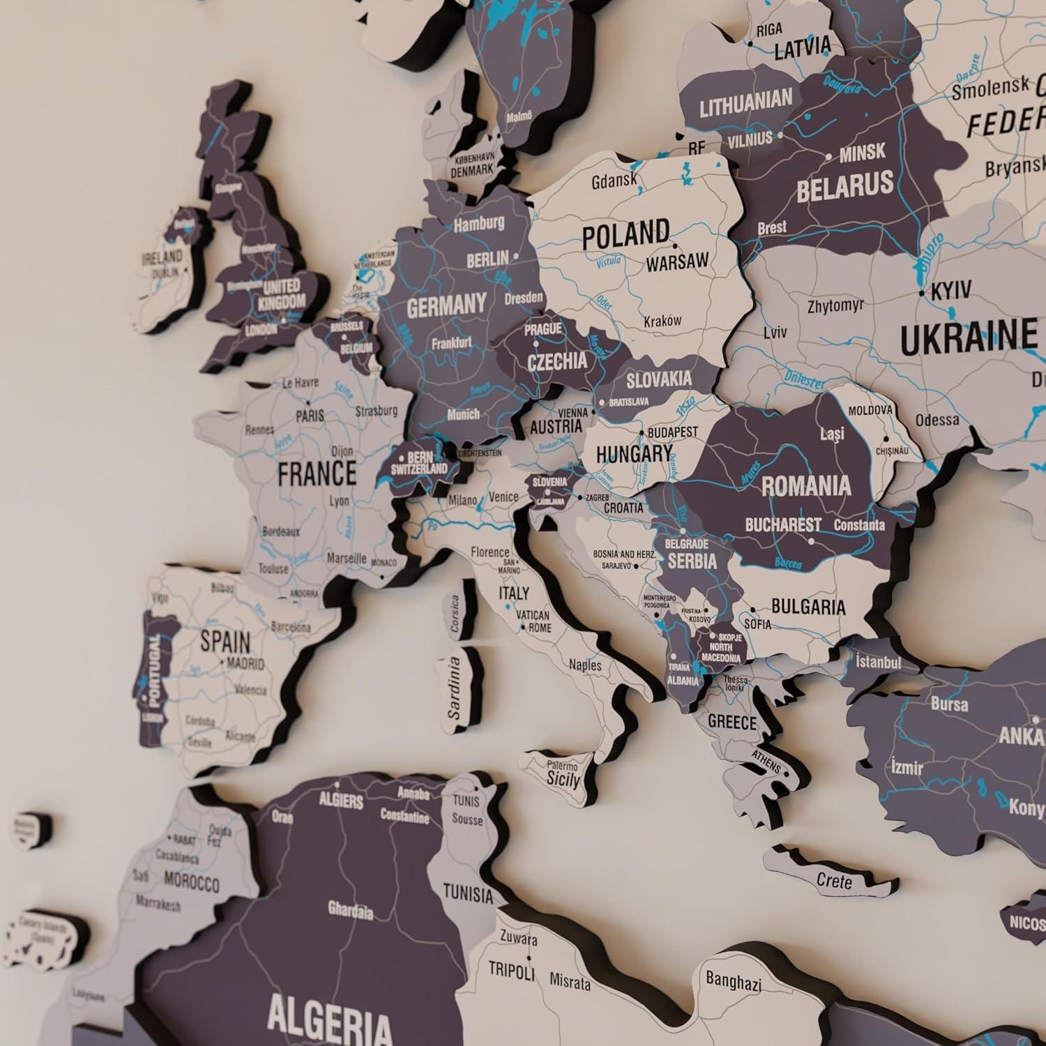 Mapa Mundial 3D de Madera Nimbus - Decoración de Pared Mediana