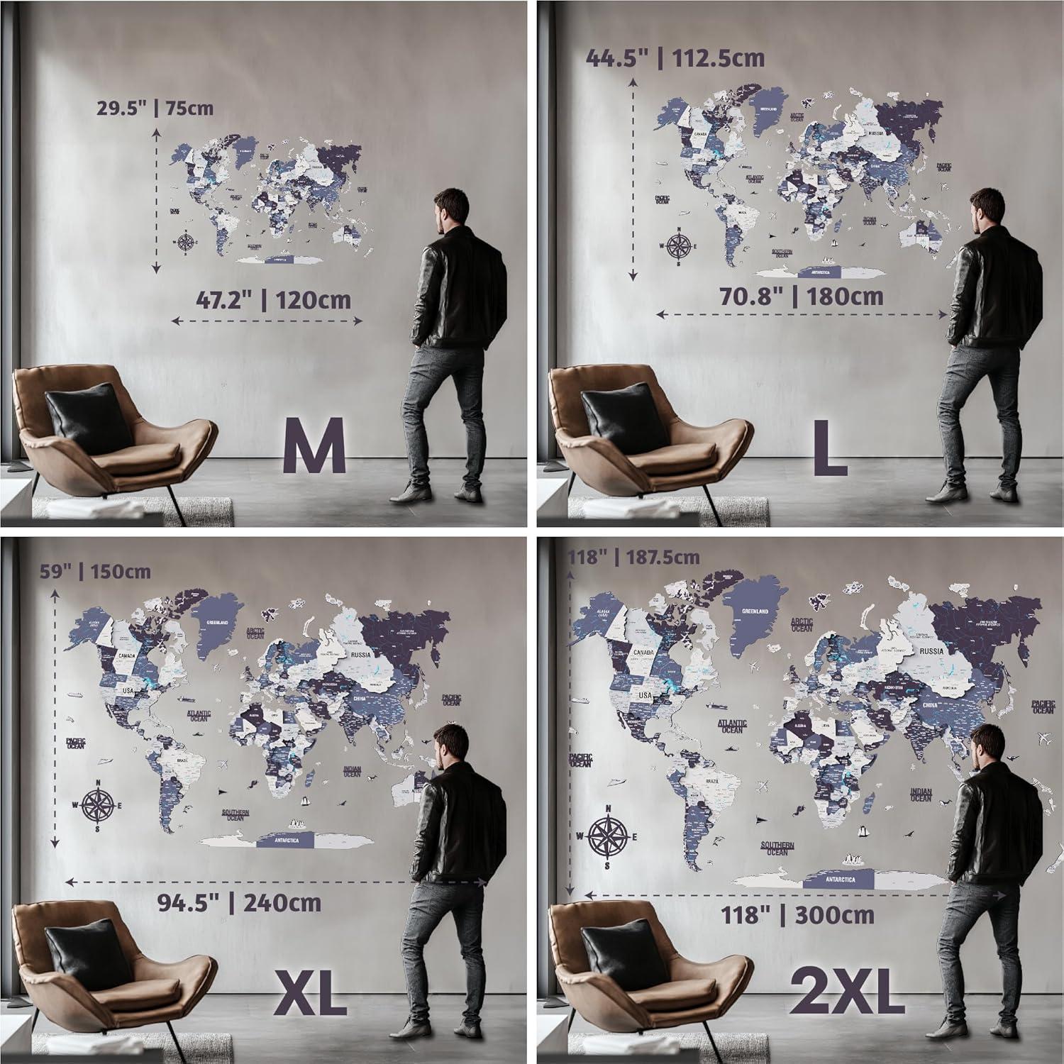 Mapa Mundial 3D de Madera Nimbus - Decoración de Pared Mediana