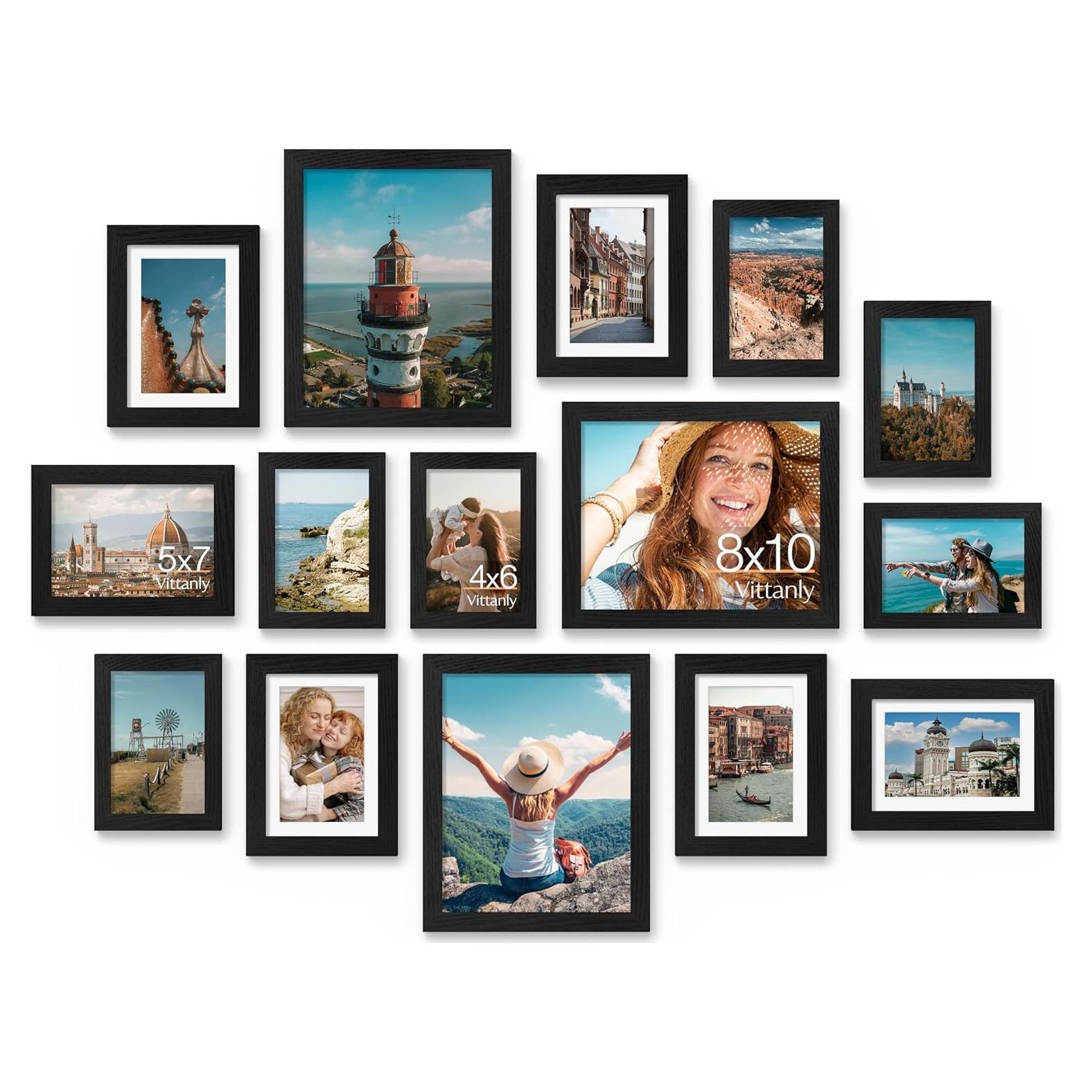 Conjunto de 15 Marcos de Fotos Vittanly Negro Multi-Tamaños