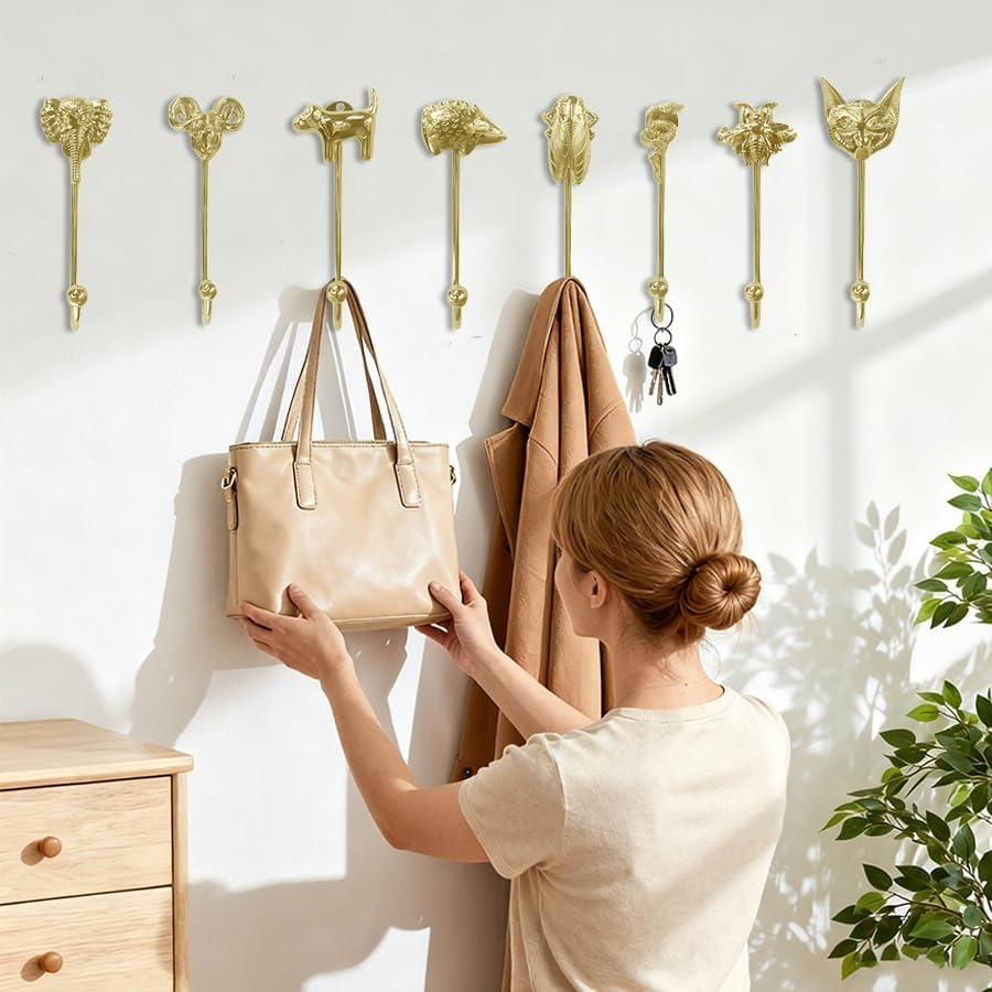Ganchos de Pared Decorativos Mingzhang 8 Piezas Animal Oro