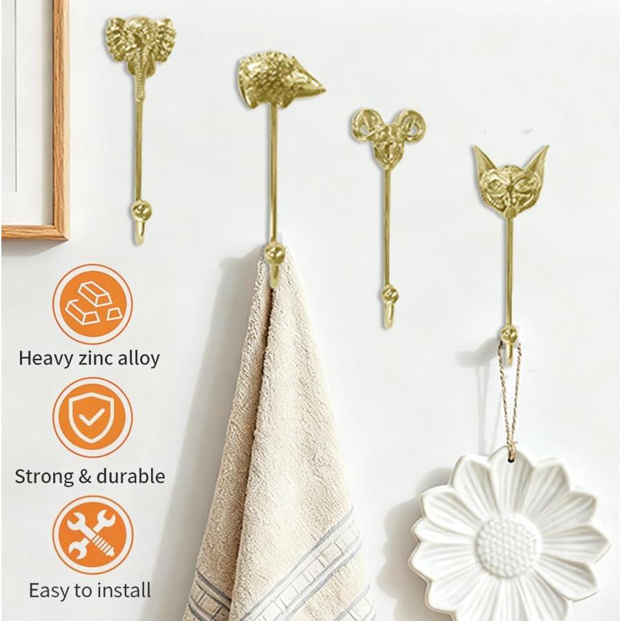 Ganchos de Pared Decorativos Mingzhang 8 Piezas Animal Oro