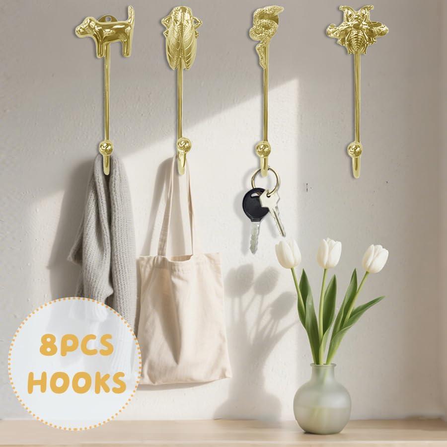 Ganchos de Pared Decorativos Mingzhang 8 Piezas Animal Oro