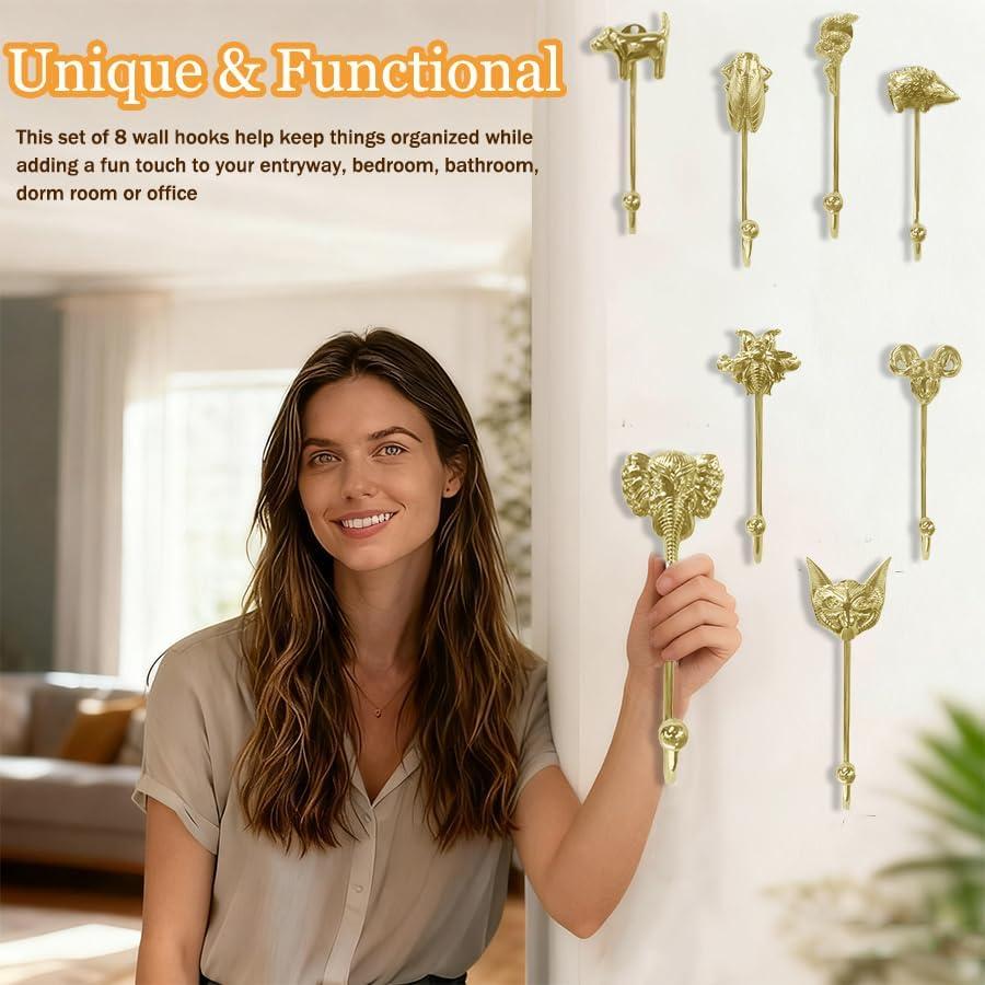 Ganchos de Pared Decorativos Mingzhang 8 Piezas Animal Oro