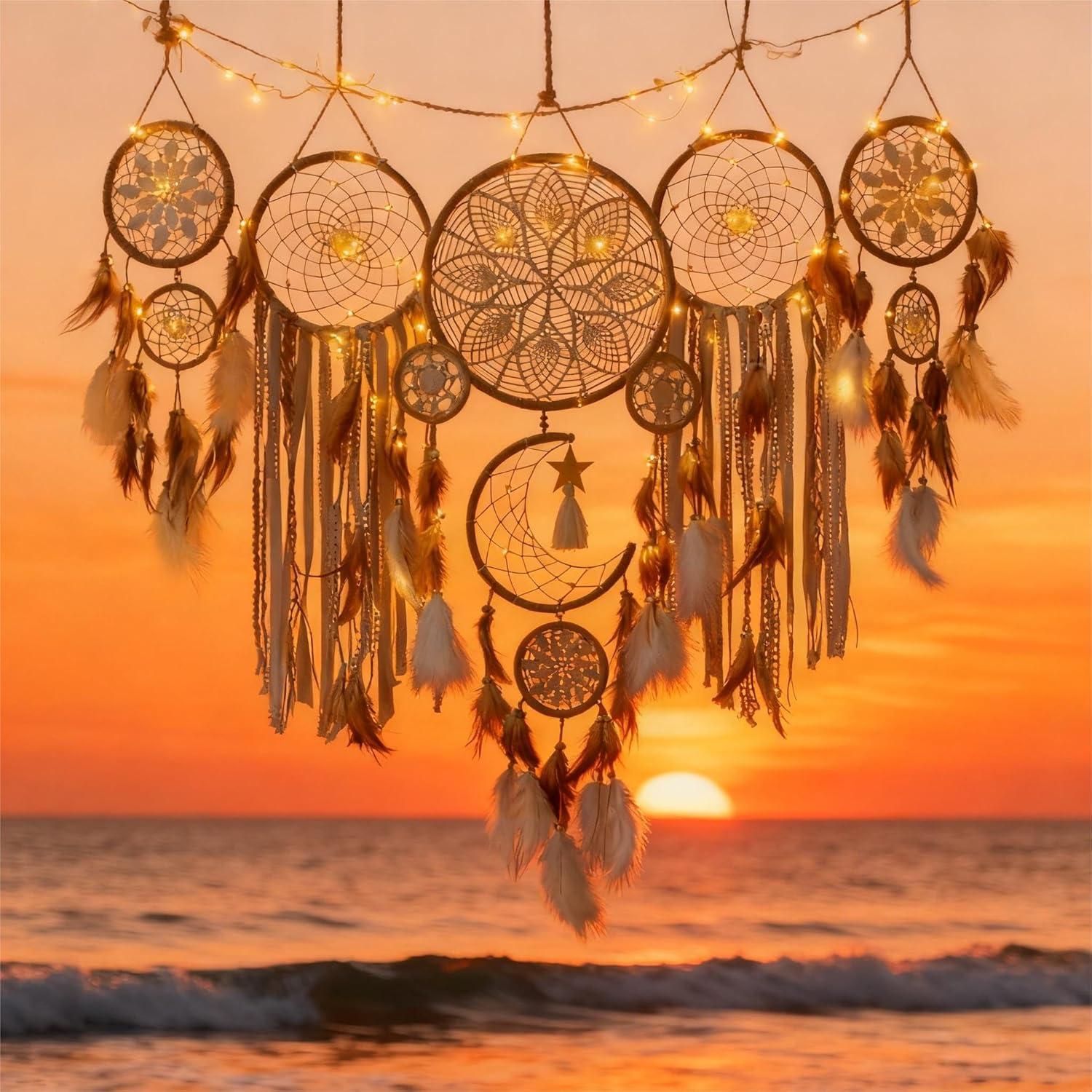 Atrapa Sueños Boho Thavgaf 30.5 cm con Plumas y Cuentas