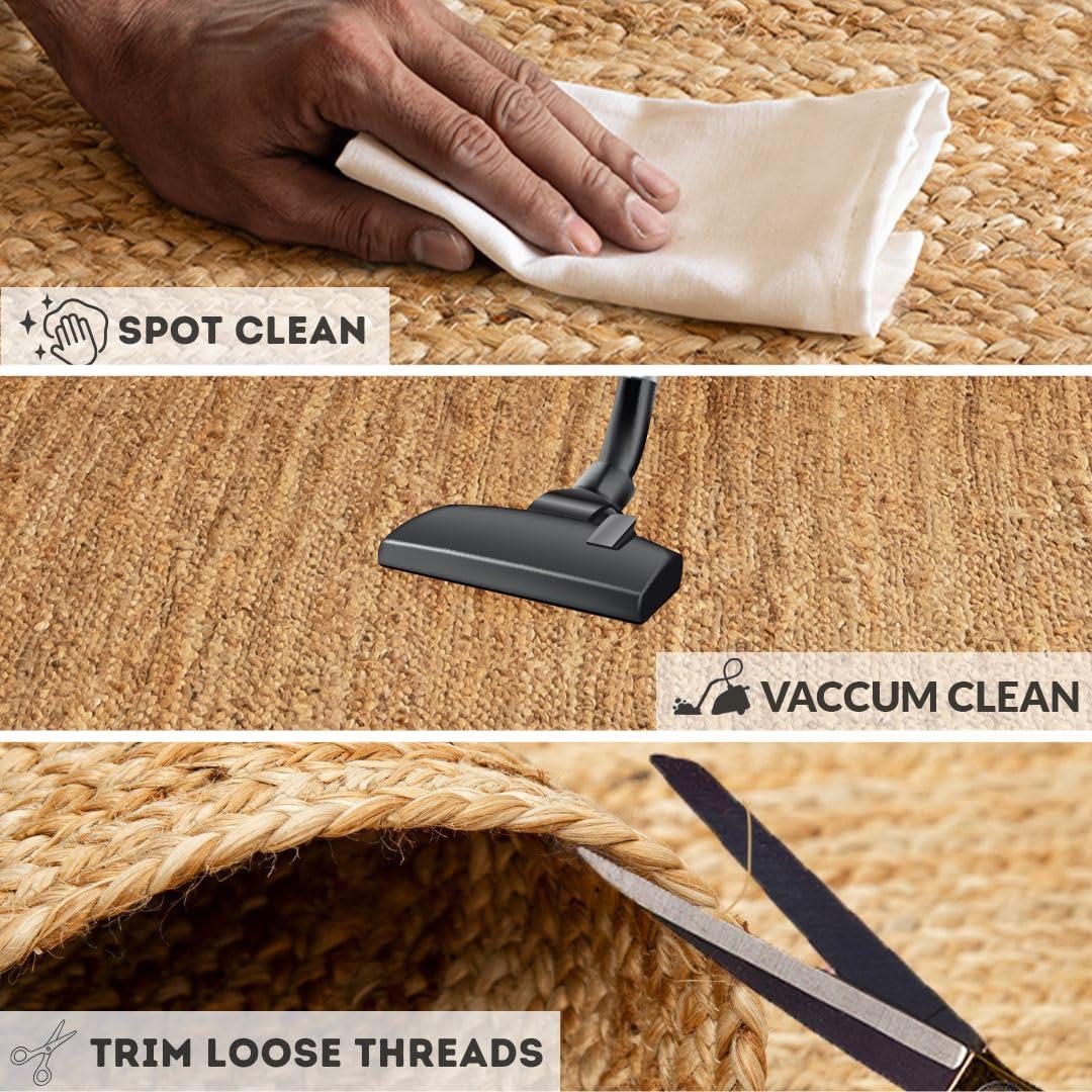 Alfombra Redonda de Yute Natural HOMEMONDE 1.83m Hecha a Mano