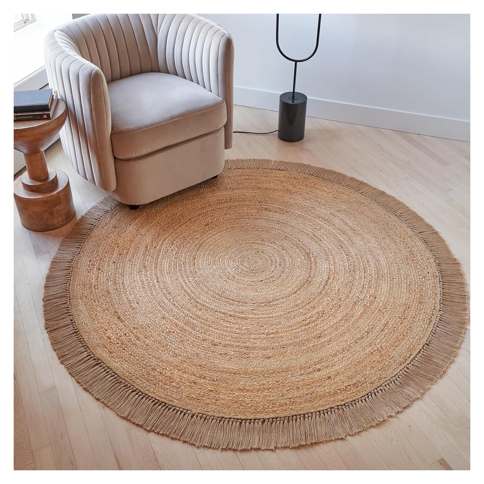 Alfombra Redonda de Yute KIBAGA 152.4 cm Boho Tejida a Mano