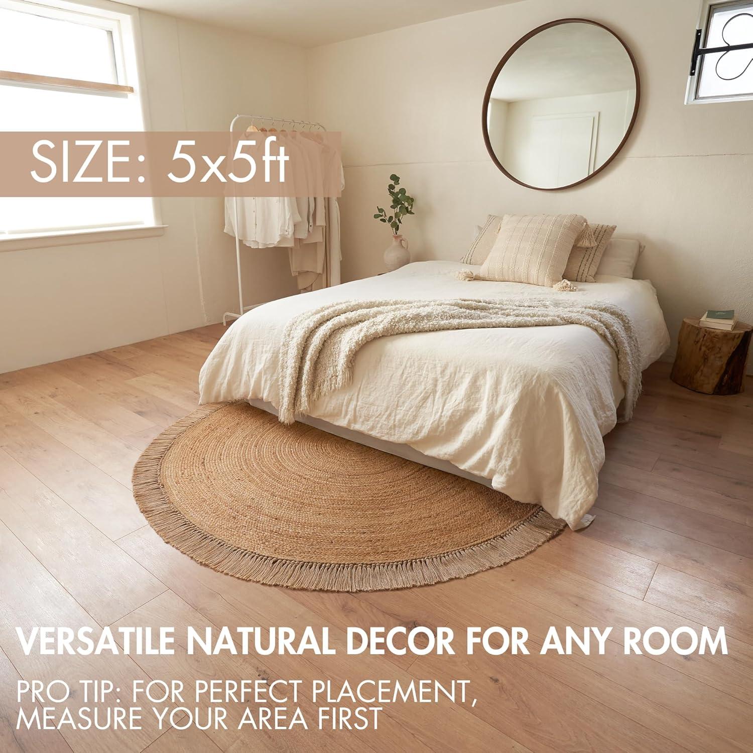 Alfombra Redonda de Yute KIBAGA 152.4 cm Boho Tejida a Mano