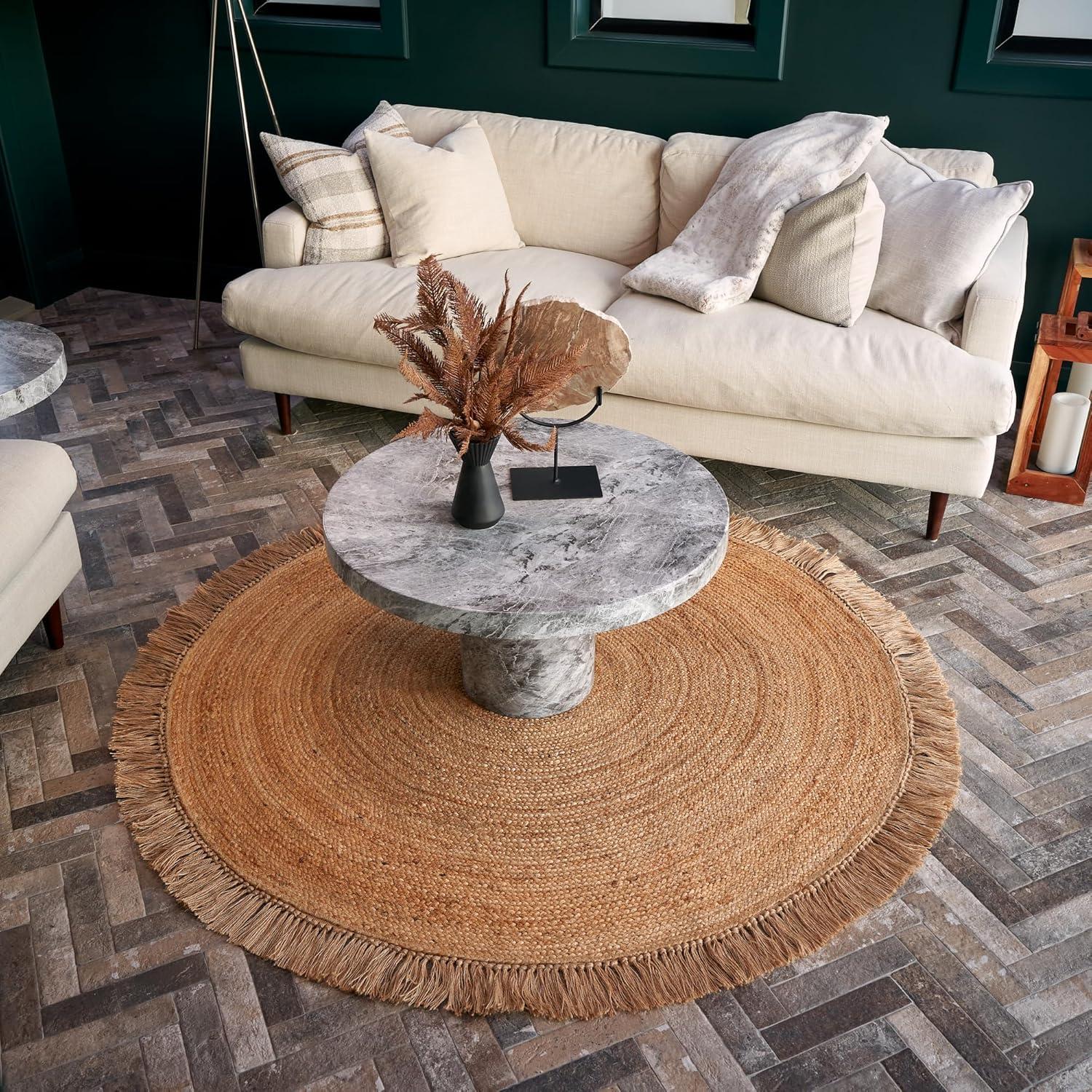 Alfombra Redonda de Yute KIBAGA 152.4 cm Boho Tejida a Mano