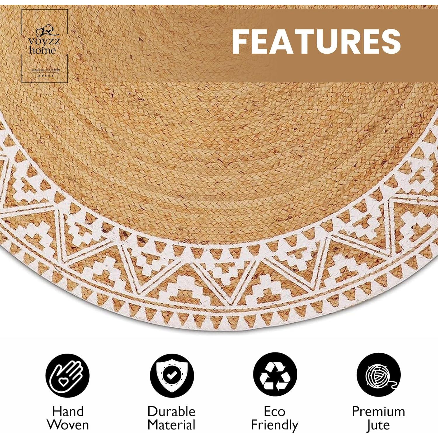 Alfombra de Yute Natural 1.22m Redonda Voyzz Home Premium