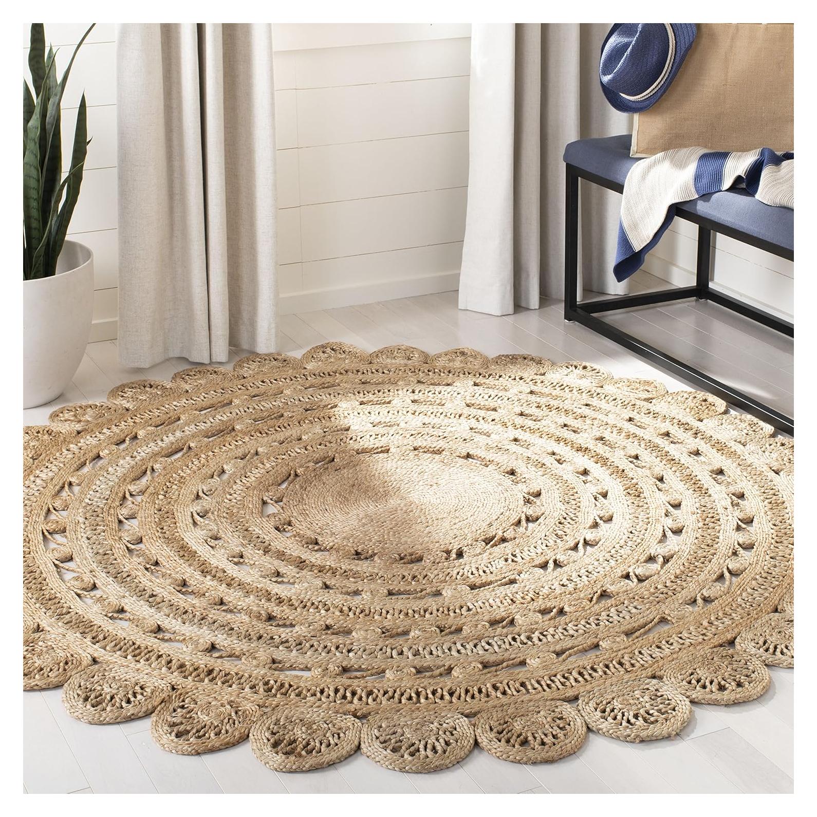 Alfombra de Área Redonda 2.44m Natural SAFAVIEH Boho Hecha a Mano