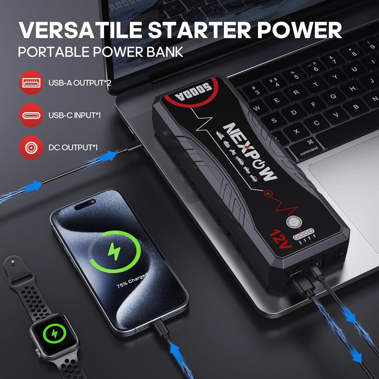 NEXPOW Q12 Arrancador de Coche 5000A 24000mAh 12V