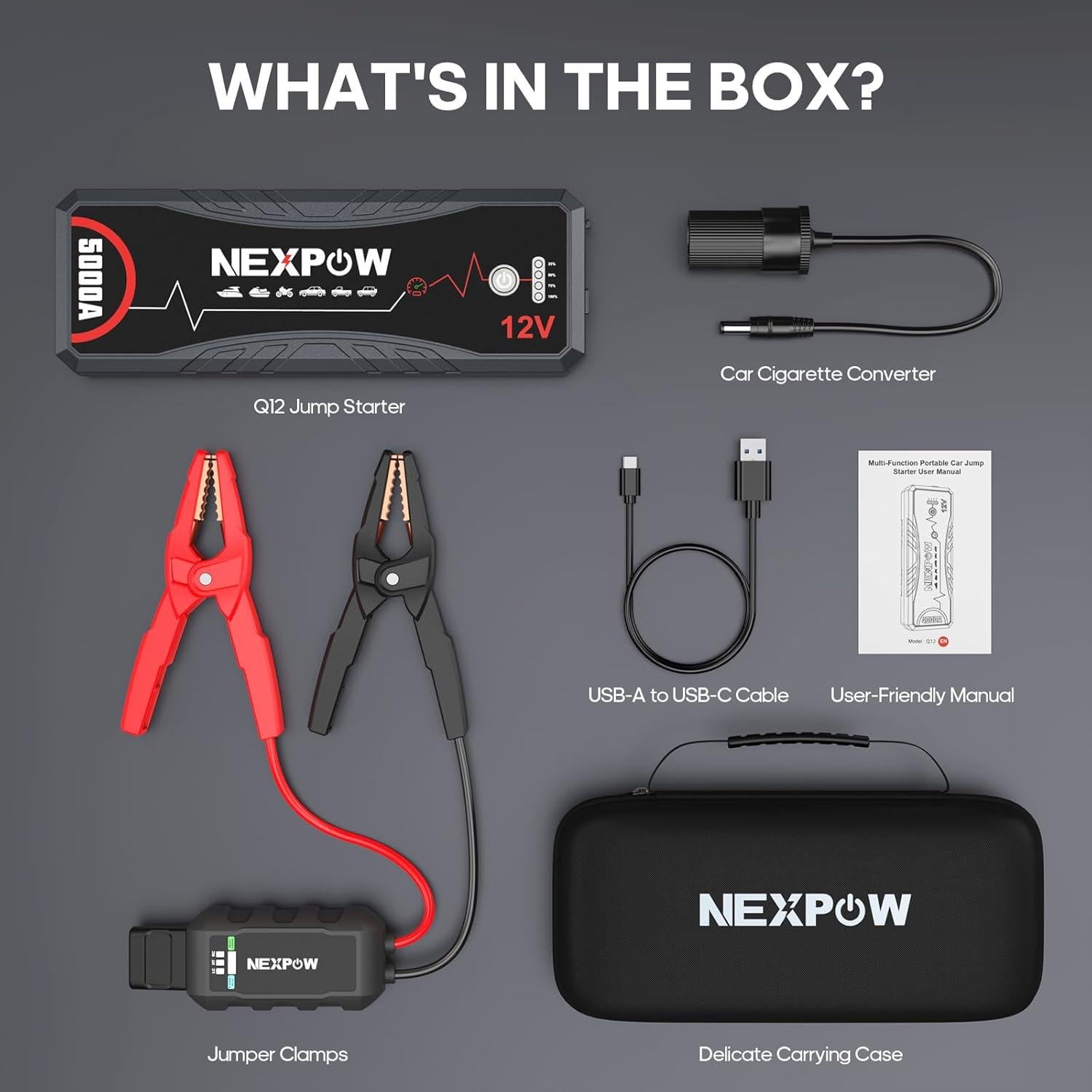 NEXPOW Q12 Arrancador de Coche 5000A 24000mAh 12V