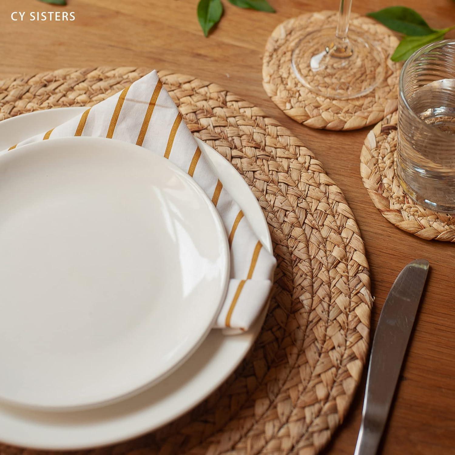 Juego de 6 Manteles Individuales Redondos CY SISTERS 34 cm Juncos Naturales
