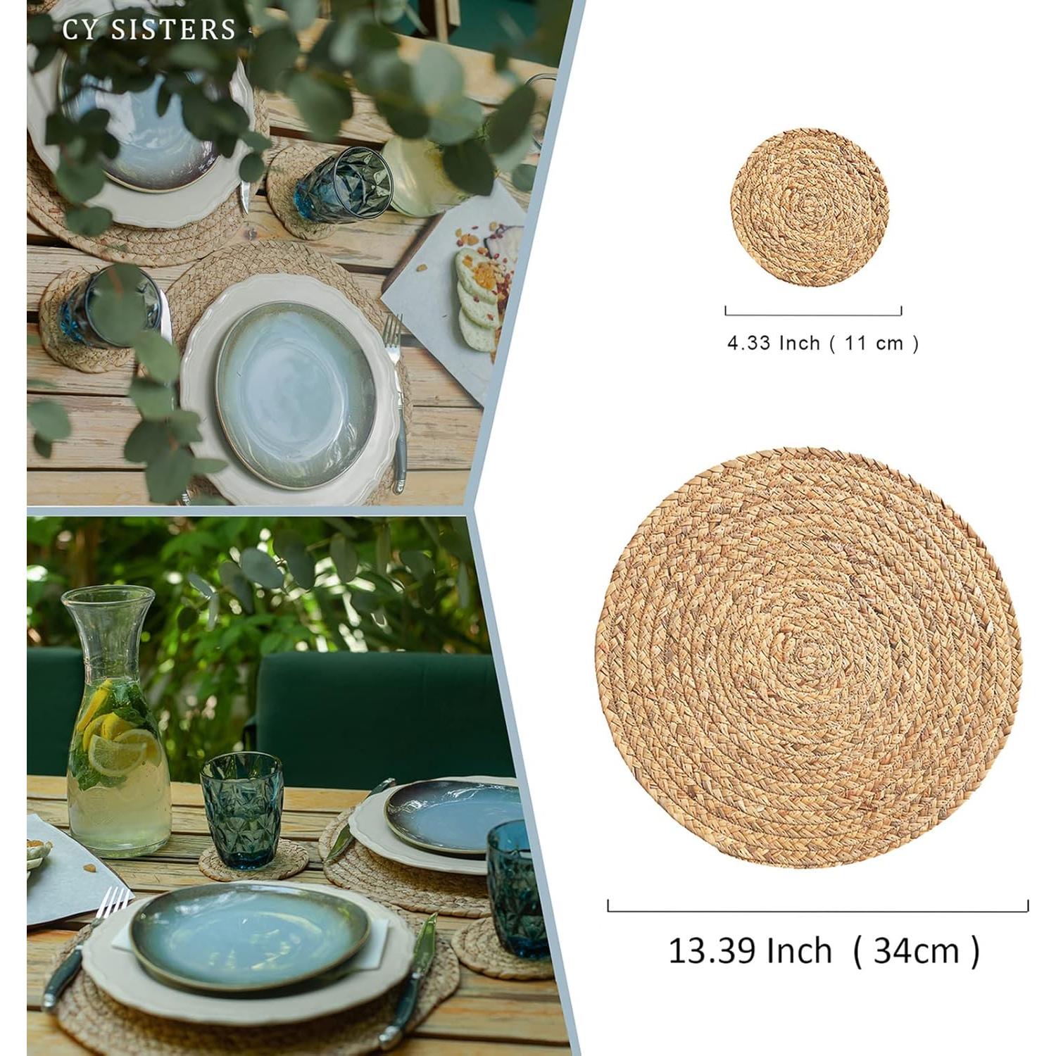 Juego de 6 Manteles Individuales Redondos CY SISTERS 34 cm Juncos Naturales