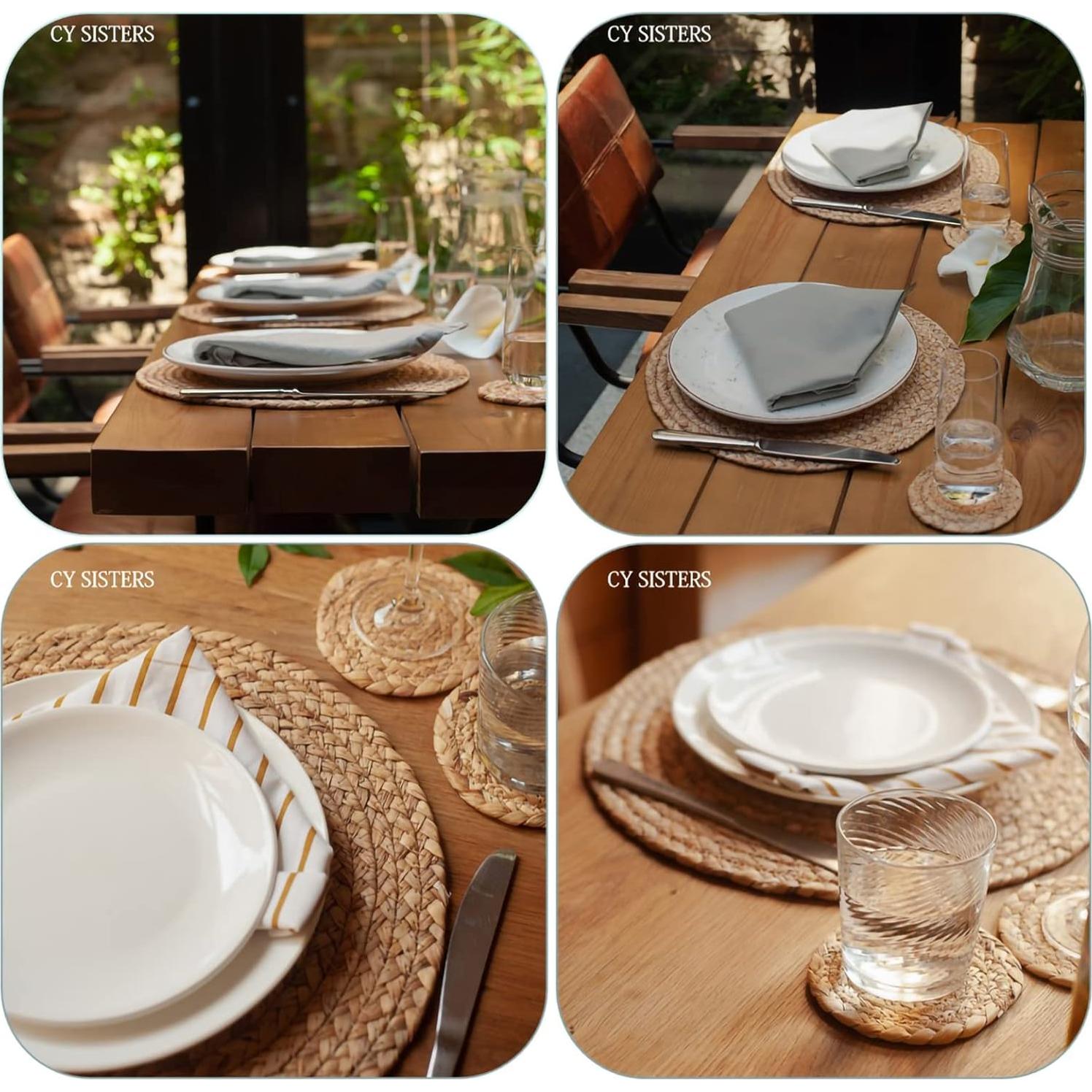 Juego de 6 Manteles Individuales Redondos CY SISTERS 34 cm Juncos Naturales