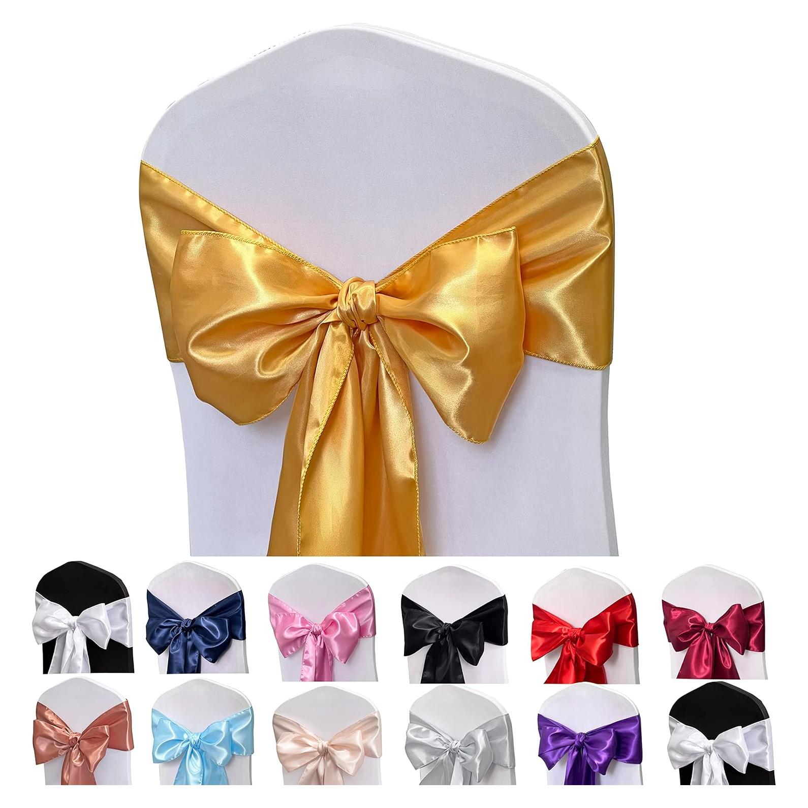 Fajas de Silla de Satén Maiangel 50PCS Dorado para Bodas
