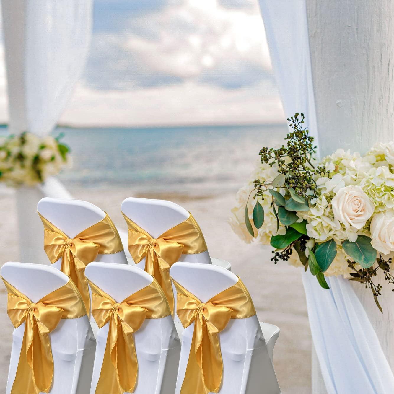 Fajas de Silla de Satén Maiangel 50PCS Dorado para Bodas