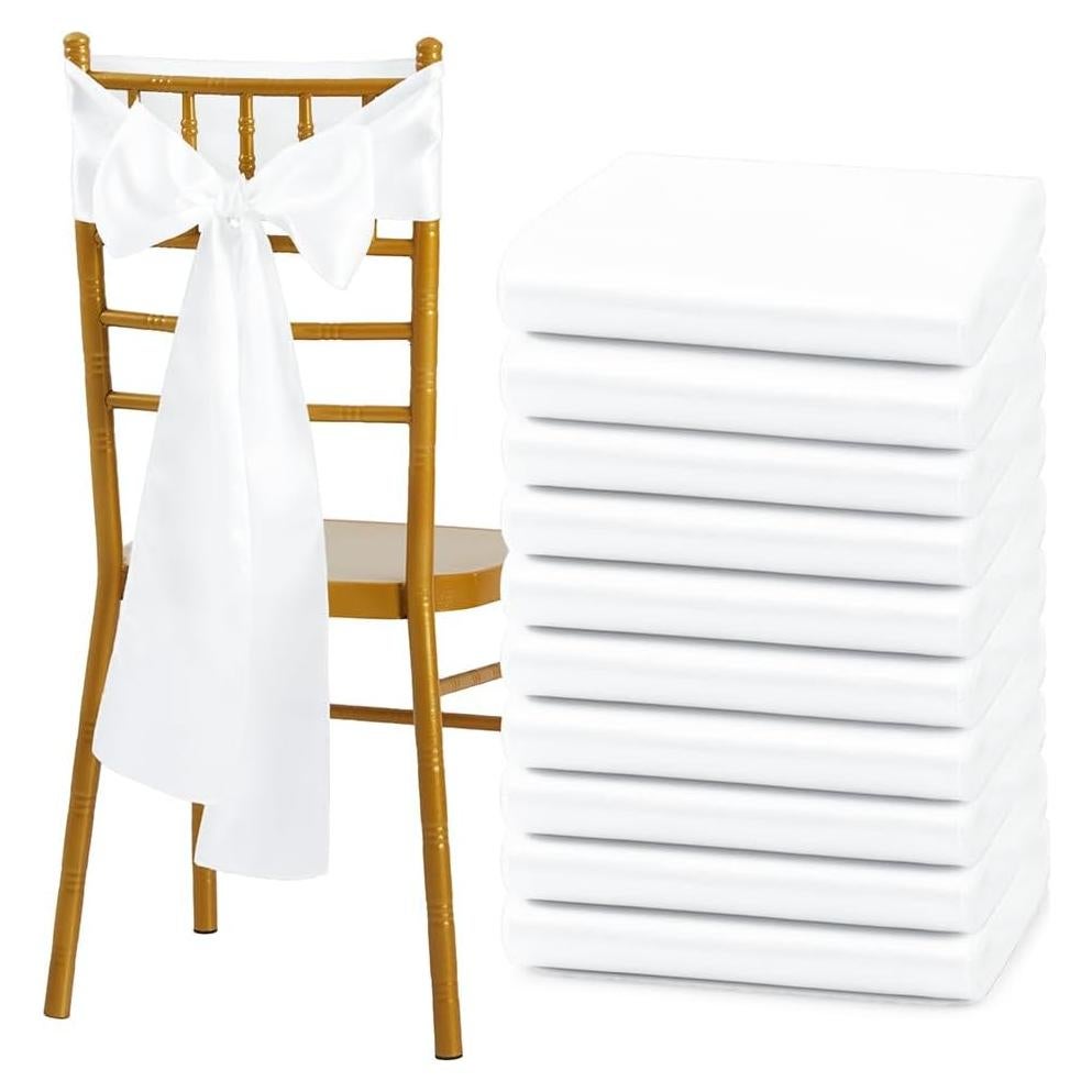 Lazos de Silla de Satén Blanco Counfeisly - 10 Pcs 15x274 cm