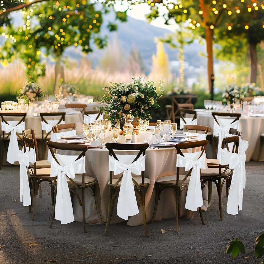 Lazos de Silla de Satén Blanco Counfeisly - 10 Pcs 15x274 cm