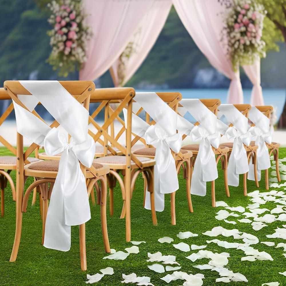 Lazos de Silla de Satén Blanco Counfeisly - 10 Pcs 15x274 cm