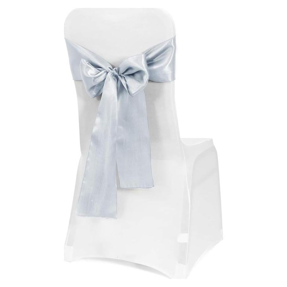 Lazos de Silla de Satén Obstal 50 Piezas Plata 100% Poliester