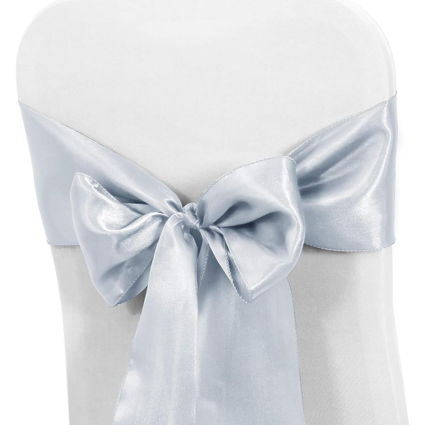 Lazos de Silla de Satén Obstal 50 Piezas Plata 100% Poliester