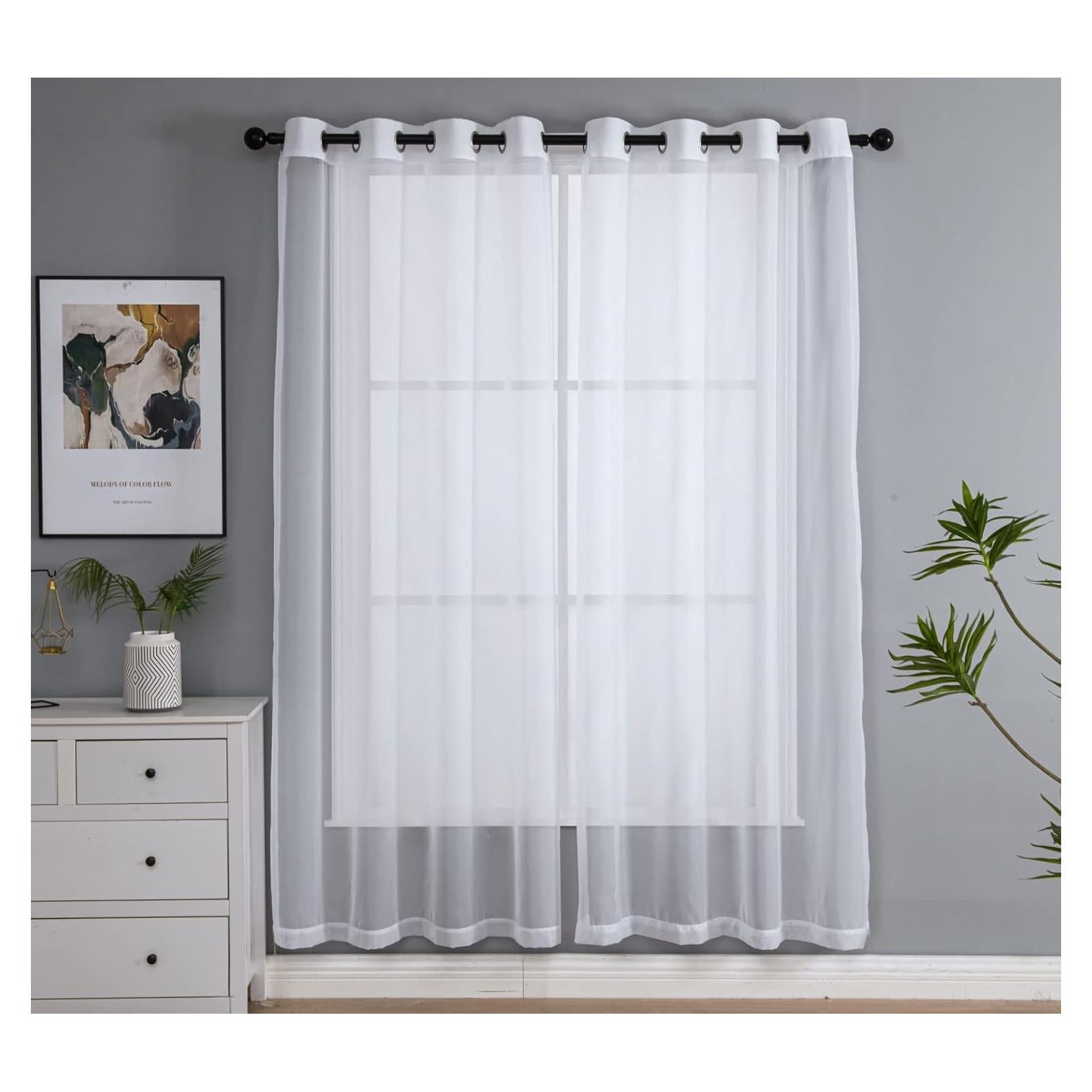 Cortinas Transparentes Blancas PI 52x84 cm, 2 Paneles con Ojetes
