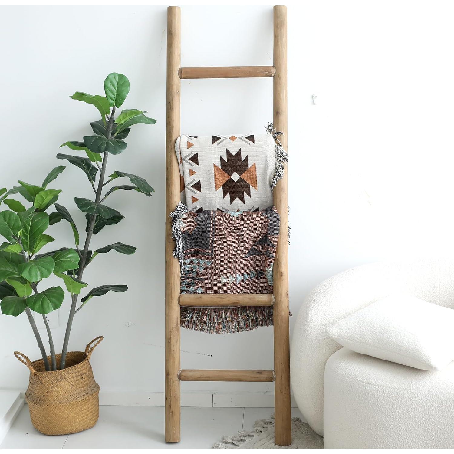 Escalera de Madera FUIN 145 cm Rústica para Mantas y Toallas