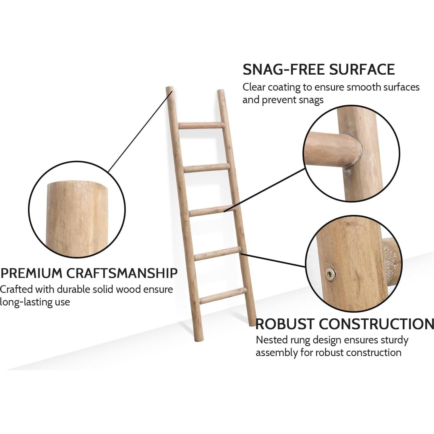 Escalera de Madera FUIN 145 cm Rústica para Mantas y Toallas