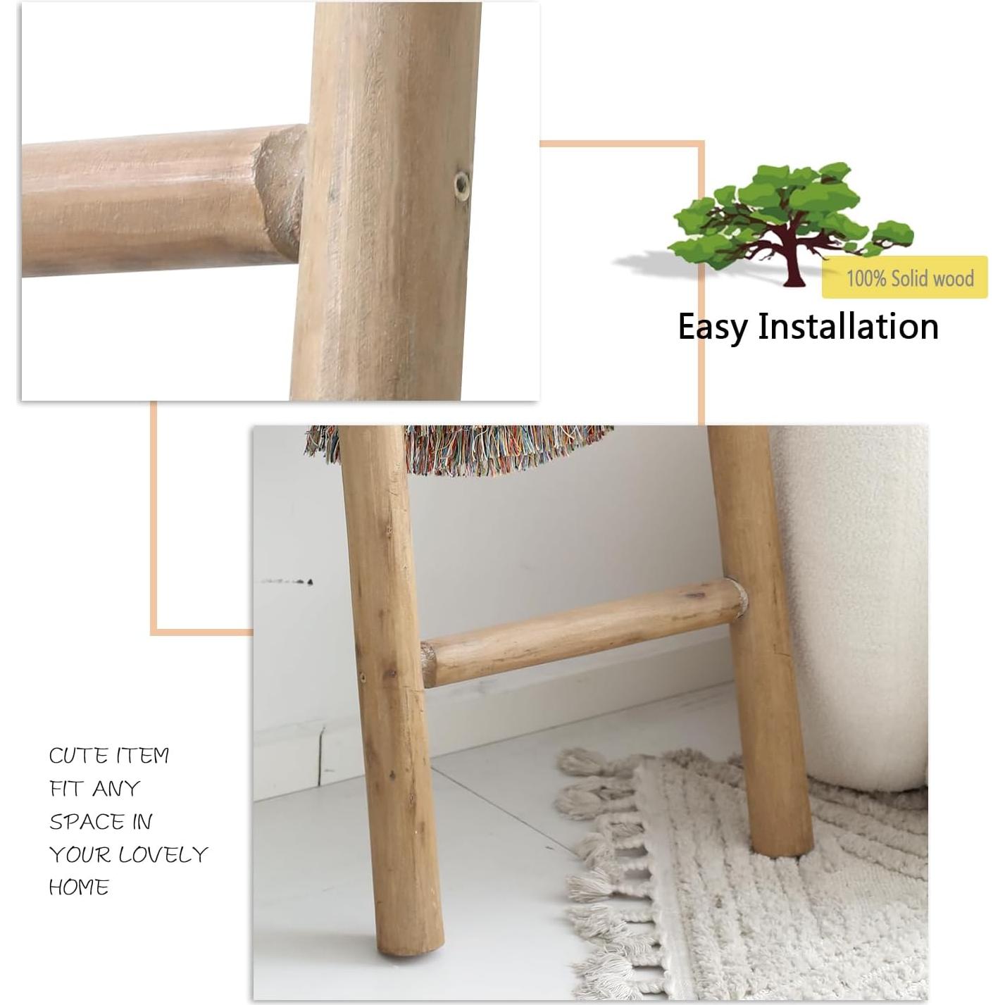 Escalera de Madera FUIN 145 cm Rústica para Mantas y Toallas