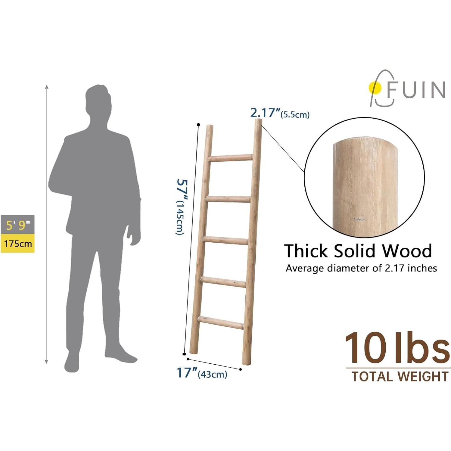 Escalera de Madera FUIN 145 cm Rústica para Mantas y Toallas