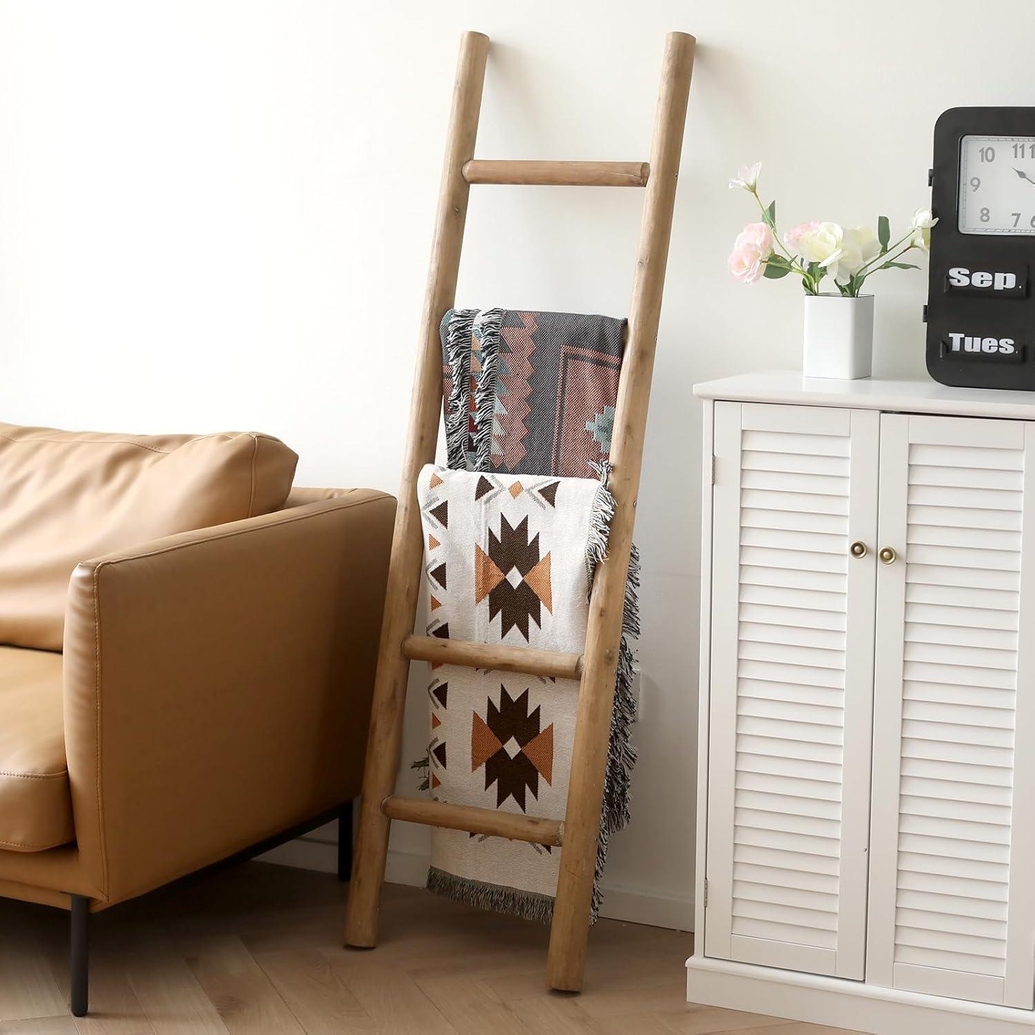 Escalera de Madera FUIN 145 cm Rústica para Mantas y Toallas