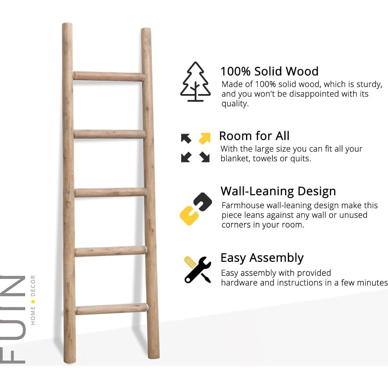 Escalera de Madera FUIN 145 cm Rústica para Mantas y Toallas