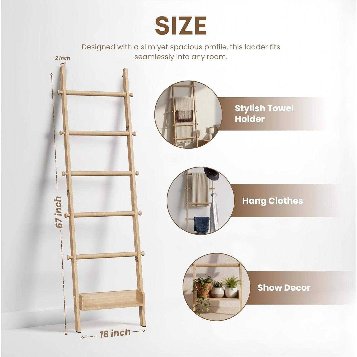 Escalera de Mantas Surala de Madera Natural 6 Niveles