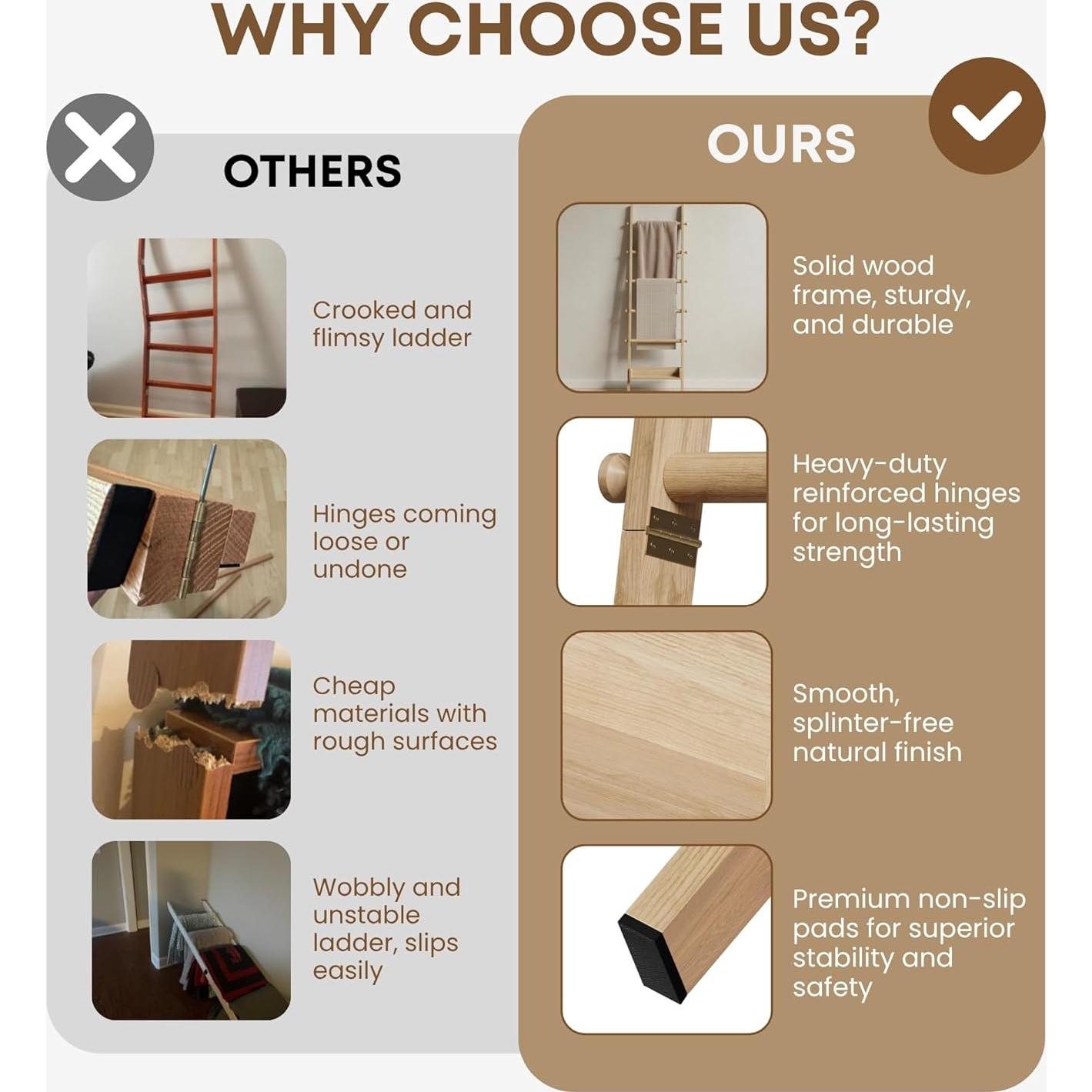 Escalera de Mantas Surala de Madera Natural 6 Niveles