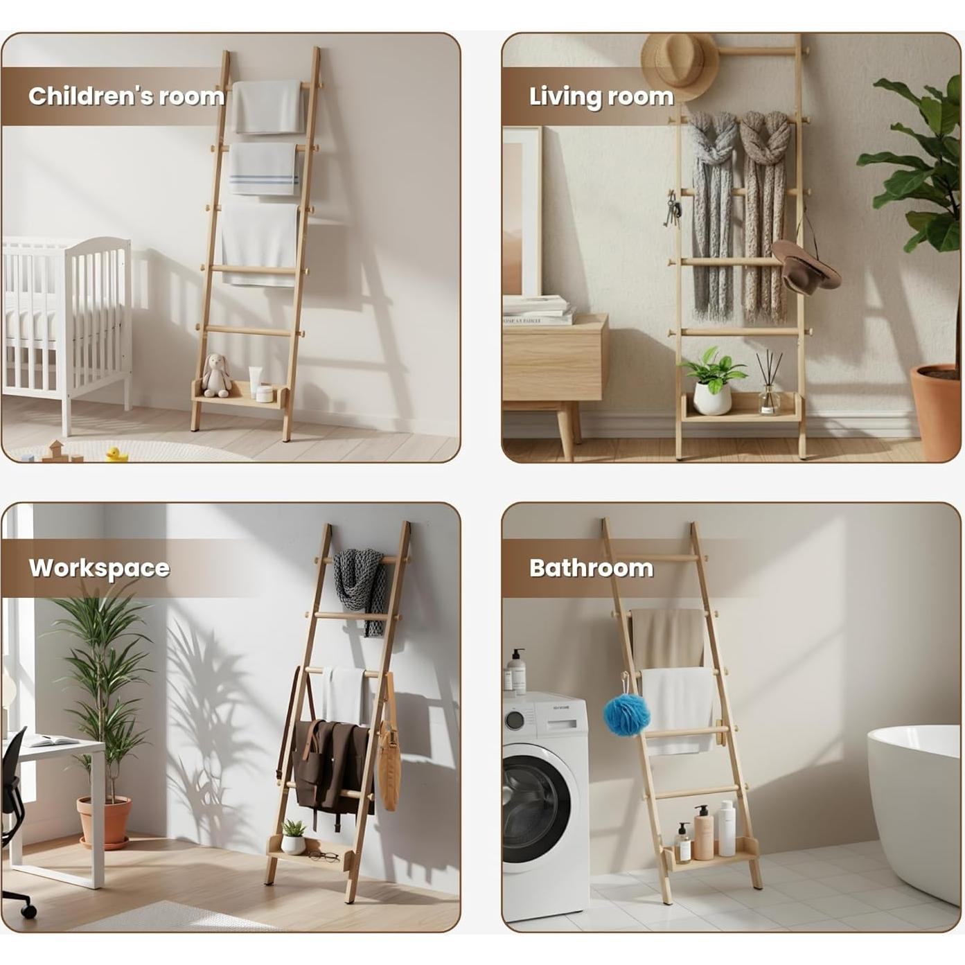 Escalera de Mantas Surala de Madera Natural 6 Niveles