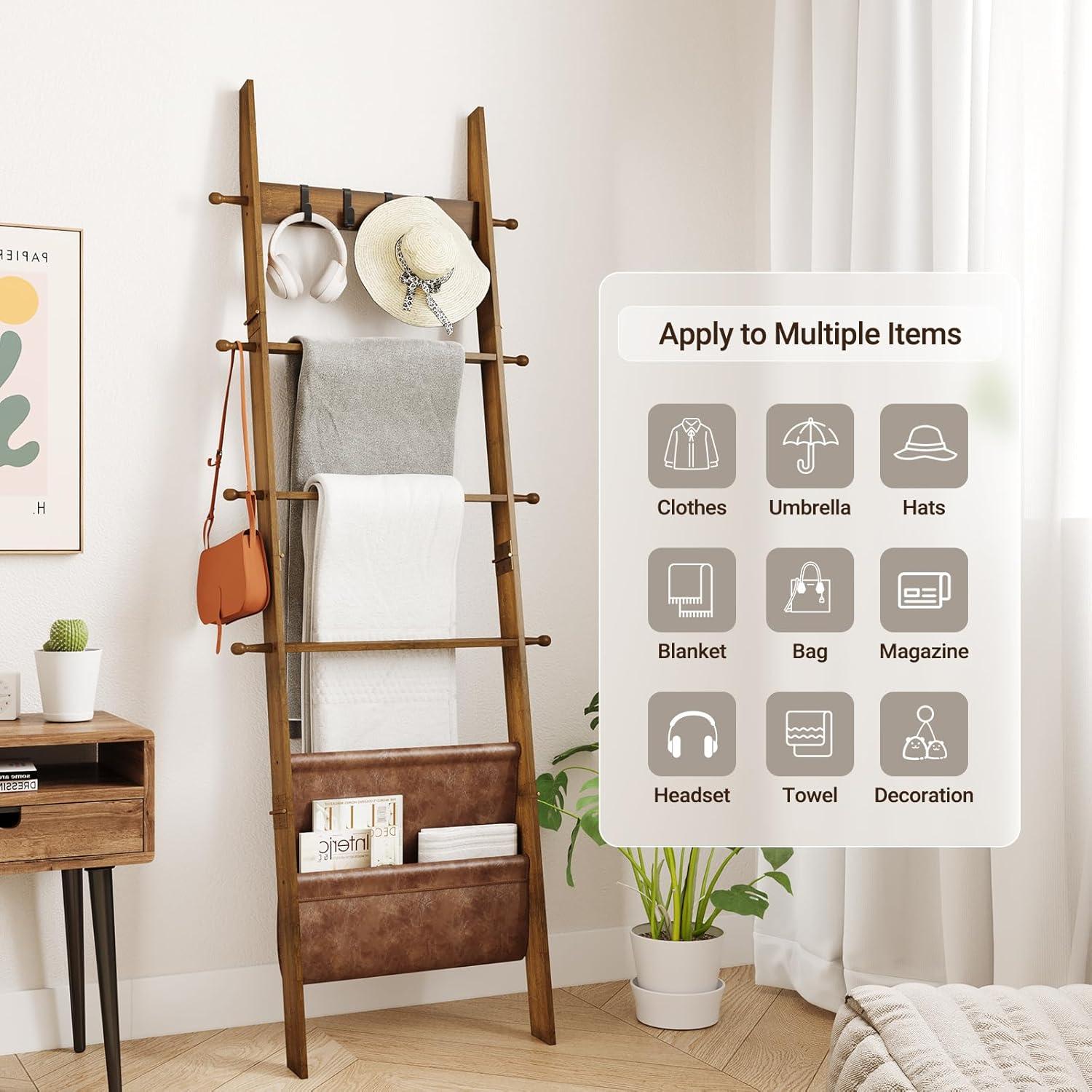 Escalera de Mantas ELYKEN 5 Niveles Nogal con Ganchos
