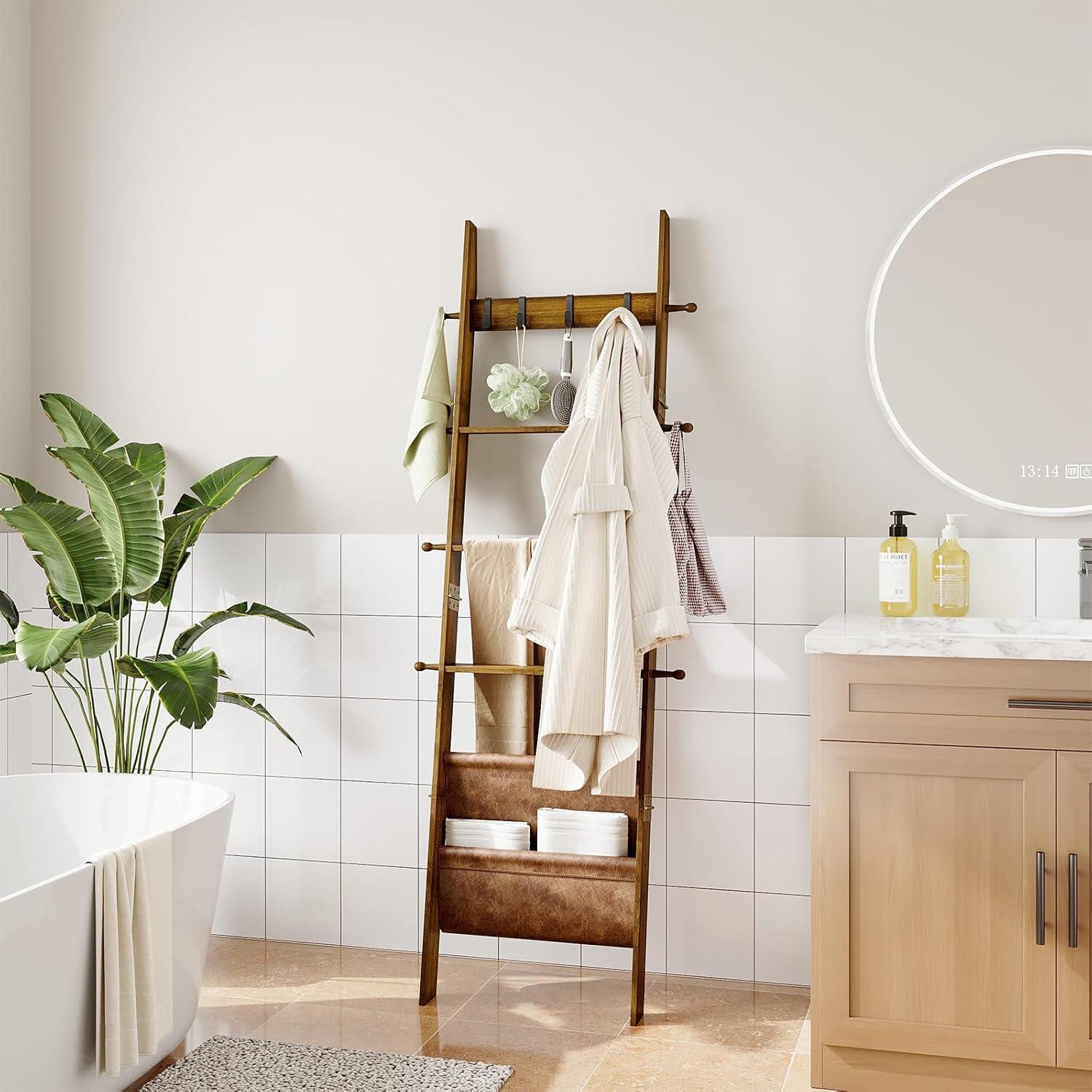 Escalera de Mantas ELYKEN 5 Niveles Nogal con Ganchos