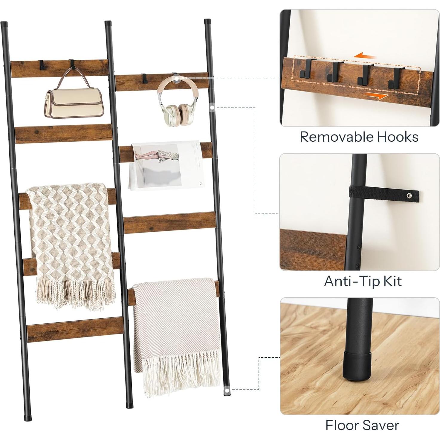 Escalera de Mantas HOOBRO 9 Niveles 163 cm Marrón Rústico