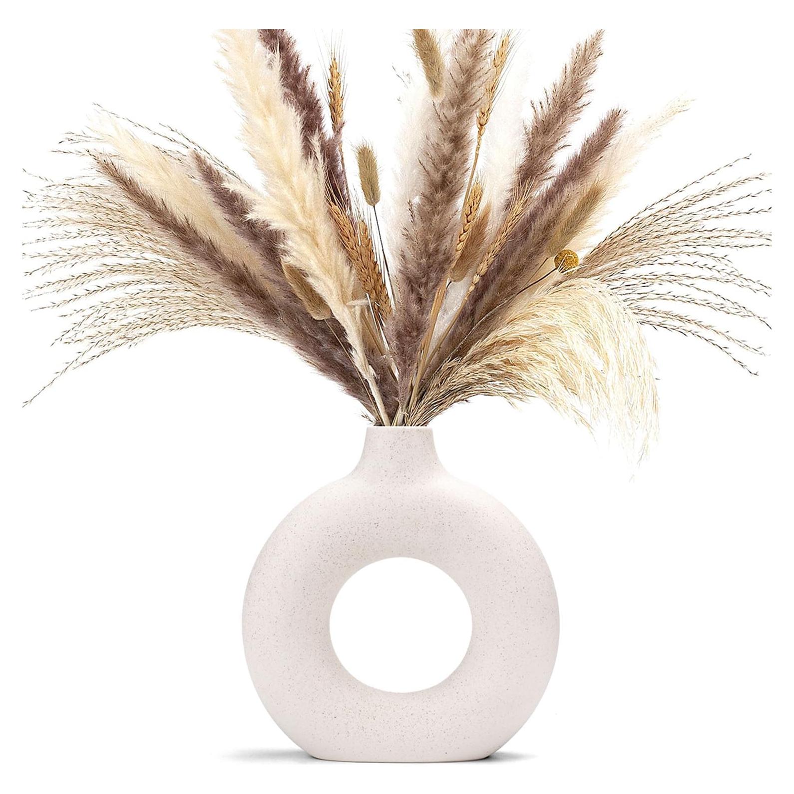 Jarrón Donut Blanco Cerámica CEMABT 17.8x18.7cm Estilo Moderno