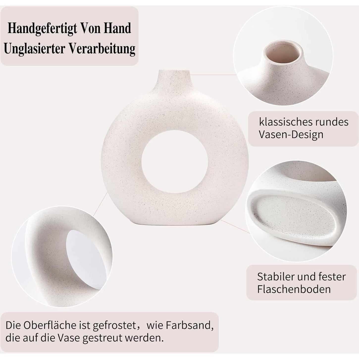 Jarrón Donut Blanco Cerámica CEMABT 17.8x18.7cm Estilo Moderno