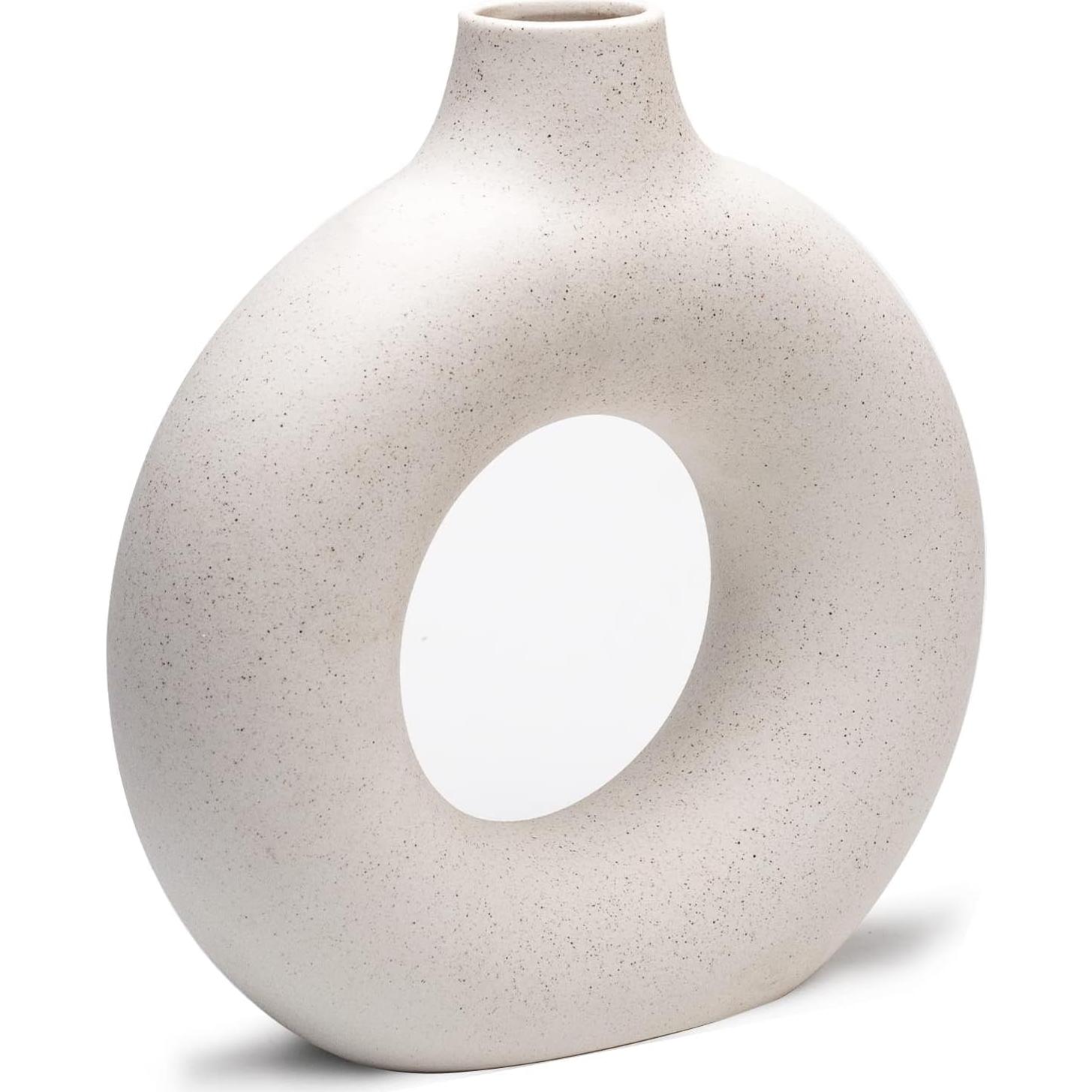 Jarrón Donut Blanco Cerámica CEMABT 17.8x18.7cm Estilo Moderno