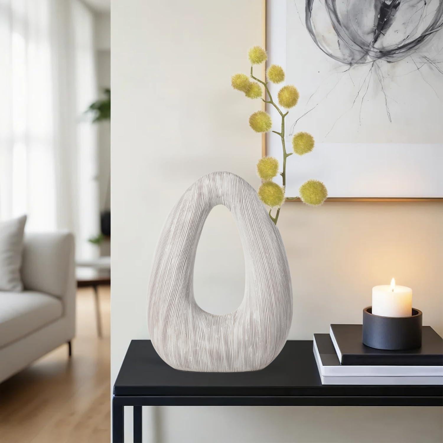 Jarrón Decorativo Torre & Tagus Blanco 28 cm Resina Texturizada