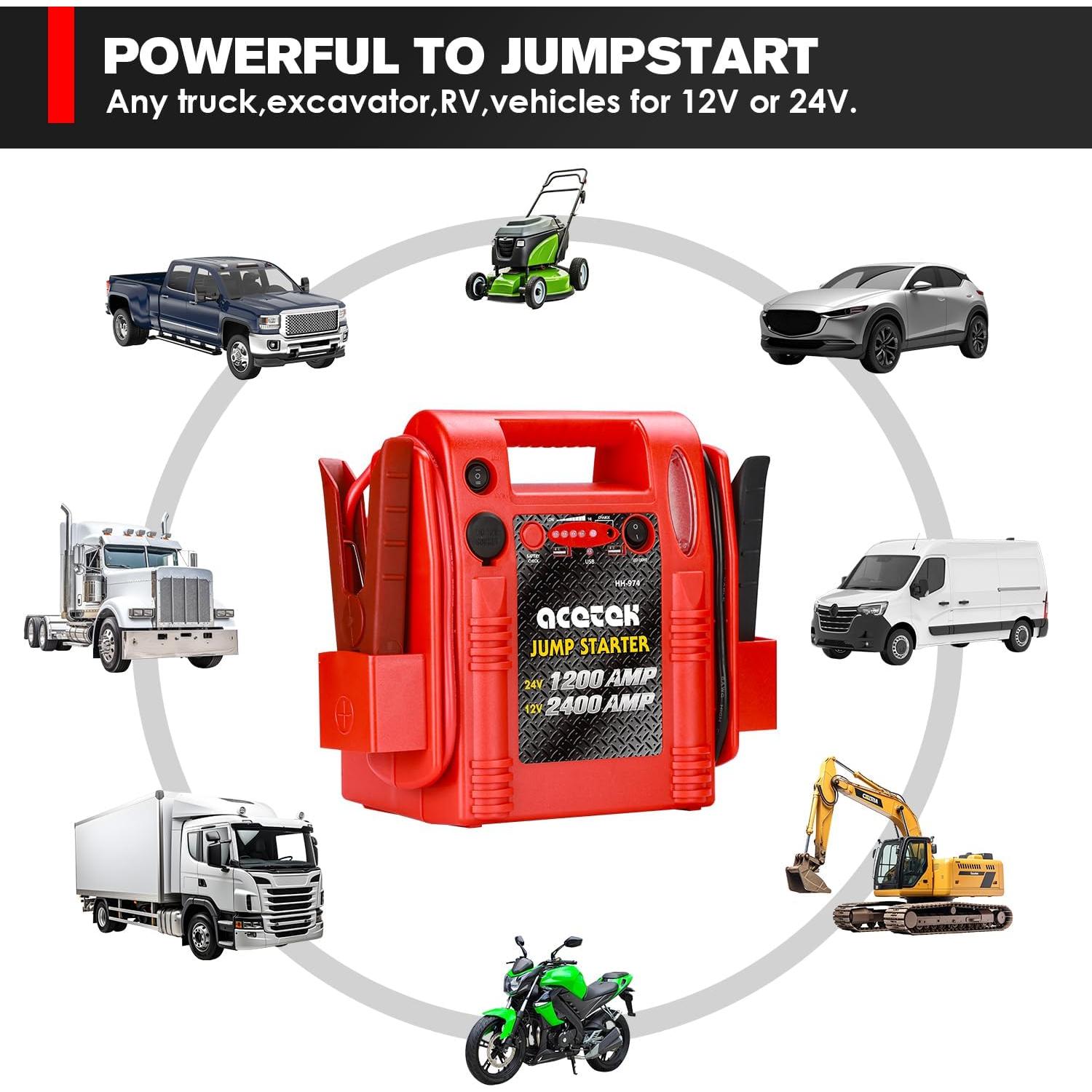 Arrancador de Batería Acetek HH974 12V/24V 1800A USB