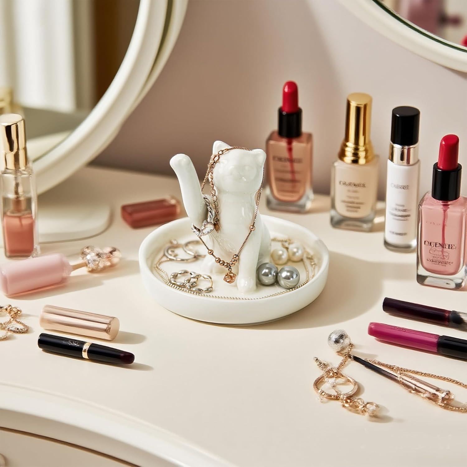 Bandeja de Joyería Cerámica Gato de la Suerte YOBRO - 10 cm